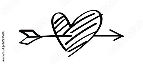 heart shape with arrow line isolated on white  heart pierced by an arrow for valentine s day concept  arrow and heart for clip art black line  arrows hitting a heart shaped target