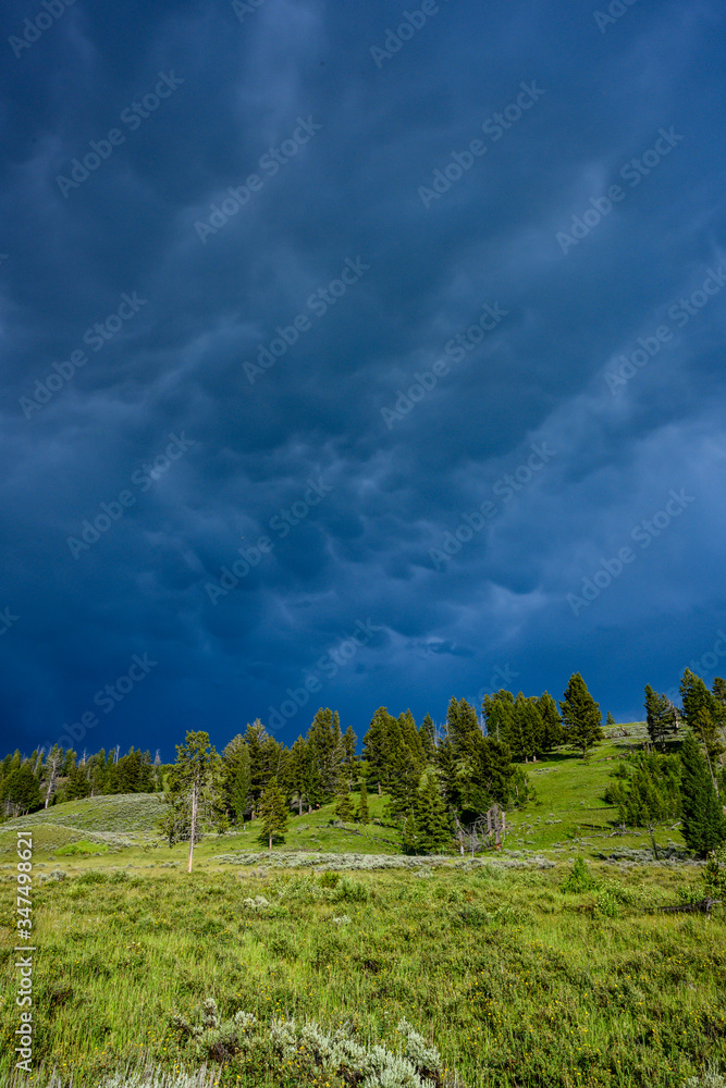 Storm clouds roll in over Yellowstone hill