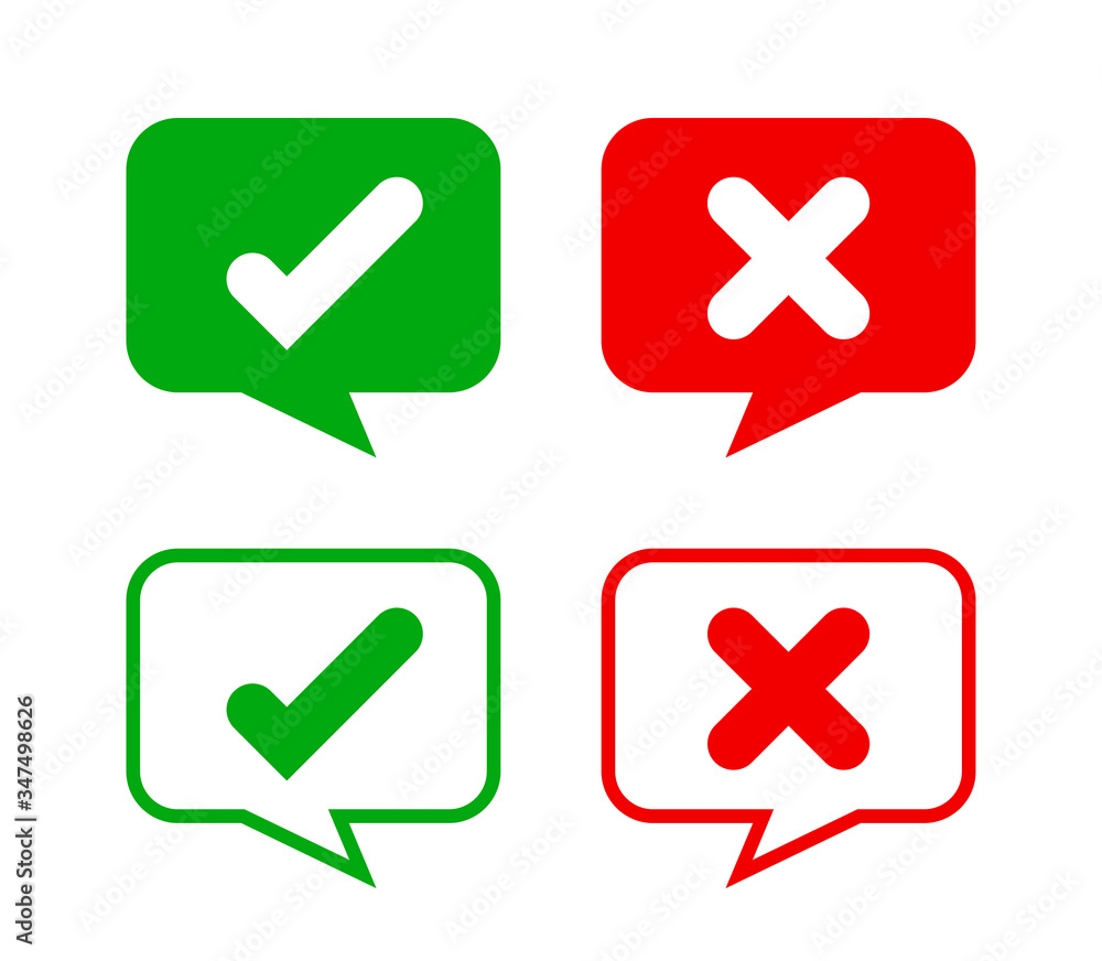 check mark sign in speech bubble square isolated on white, checkmark yes or no vote in speech box symbol, correct choice x or confirm and deny icon, cross or right for question, label talk ok and deny check mark sign in speech bubble square isolated on white, checkmark yes or no vote in speech box symbol, correct choice x or confirm and deny icon, cross or right for question, label talk ok and deny