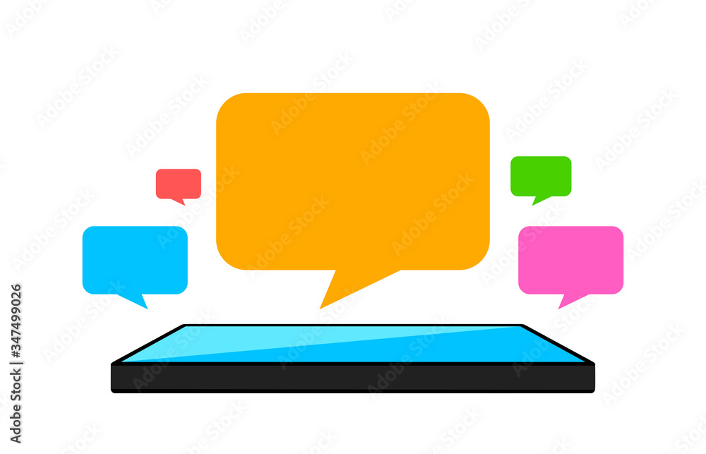 speech bubble colorful on smartphones screen, smart phone and speech bubble icon of social chat concept, dialog speech sign for copy space, talk conversation message symbol, isolated on white speech bubble colorful on smartphones screen, smart phone and speech bubble icon of social chat concept, dialog speech sign for copy space, talk conversation message symbol, isolated on white