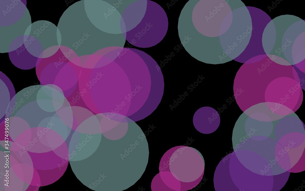 Multicolored translucent circles on a dark background. Pink tones. 3D illustration Multicolored translucent circles on a dark background. Pink tones. 3D illustration