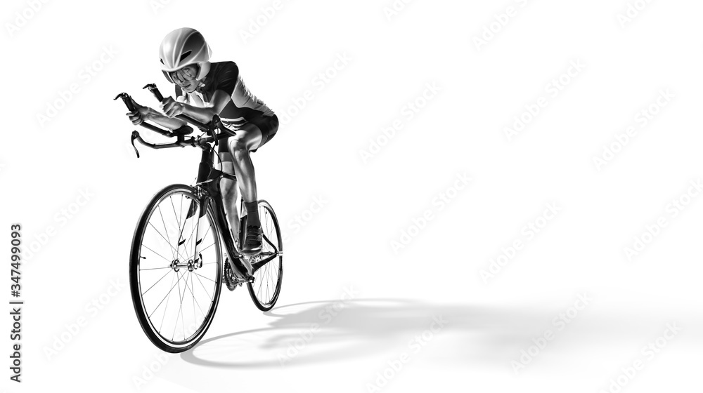 Obraz premium Sport. Athlete cyclists in silhouettes on white background. Isolated on white.