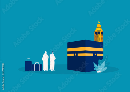 Umrah hajj pray saudi people prayers mabrour muslims travel makkah al haram modern flat vector