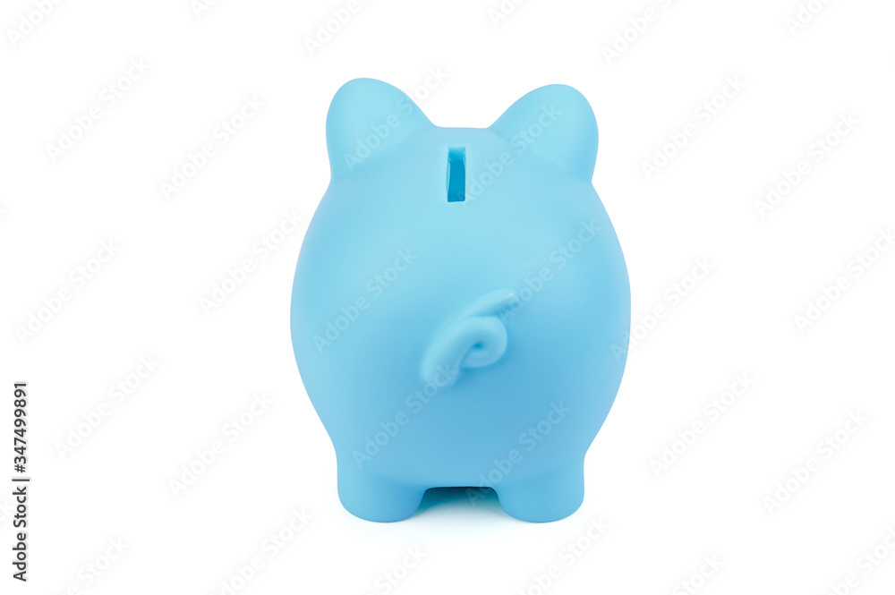 Blue piggy bank back view isolated on white Blue piggy bank back view isolated on white