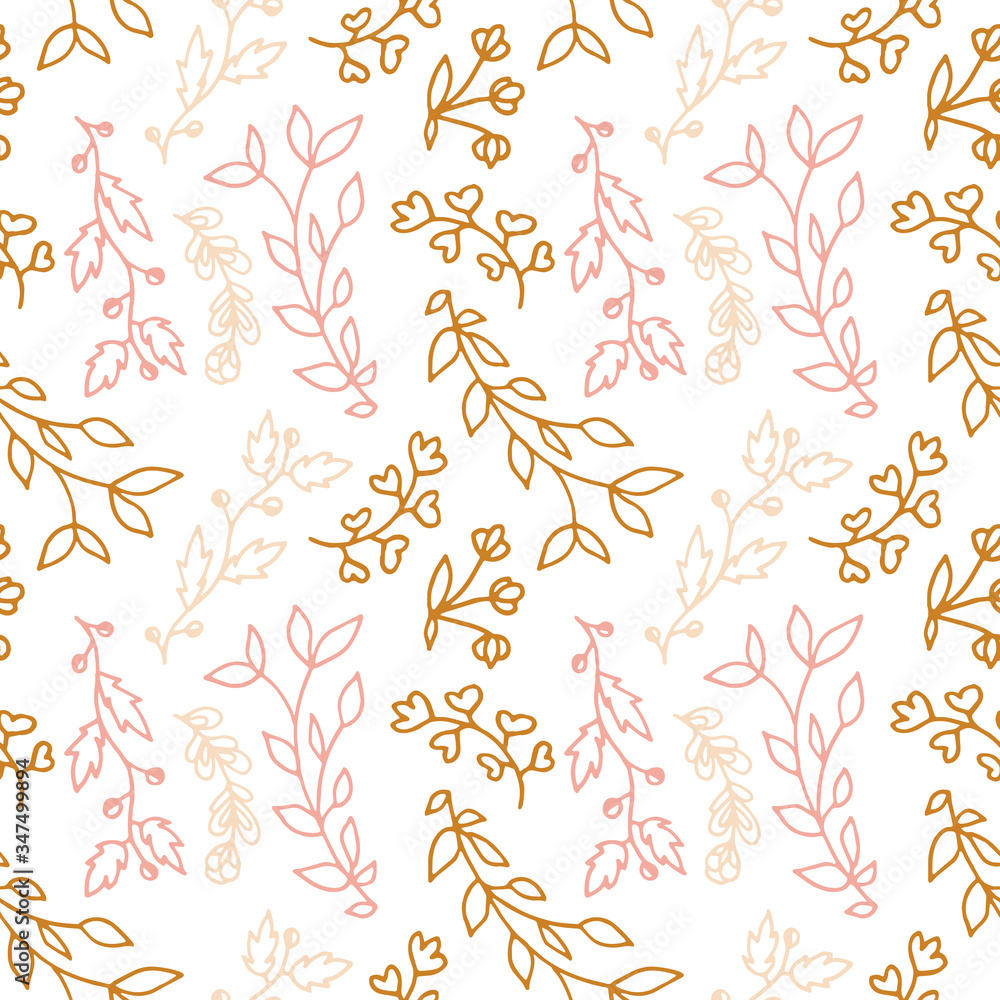 Seamless pattern with hand drawn branches and floral elements. Seamless pattern with hand drawn branches and floral elements.