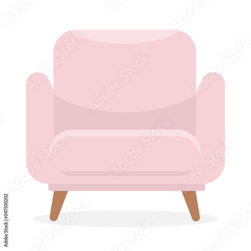 Comfortable chair in pastel colors. A cozy piece of furniture. Pink upholstery.