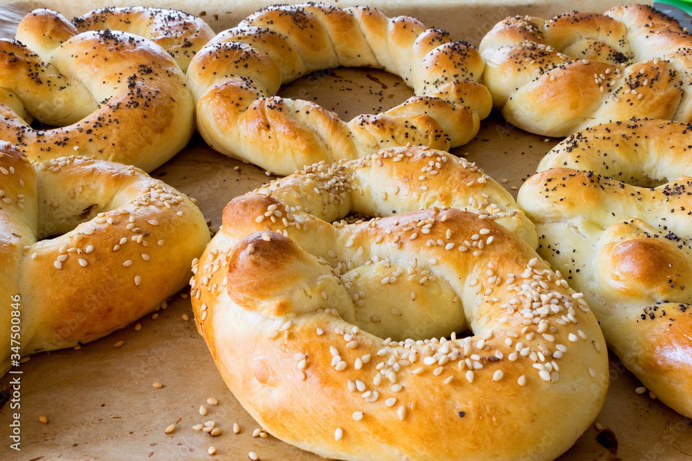 Traditional homemade bagels and pretzels