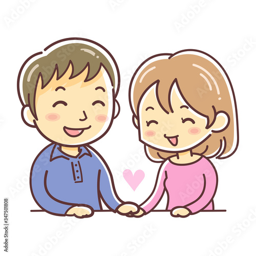 笑顔で手を取り合うカップルのイラスト（恋愛・婚活・恋活）