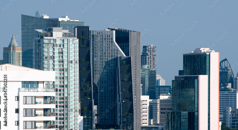 Bangkok city skyline in business travel district downtown landmarked.