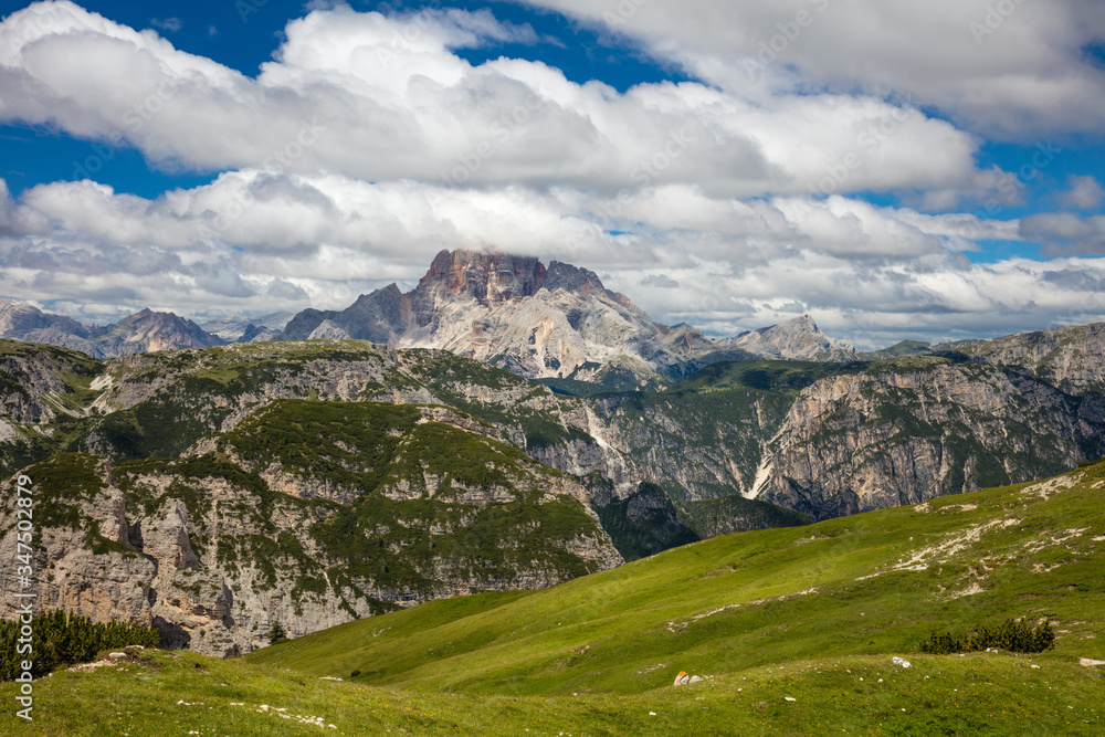 Mountain Range Landscape with big peaks of Dolomites Alps, Italy