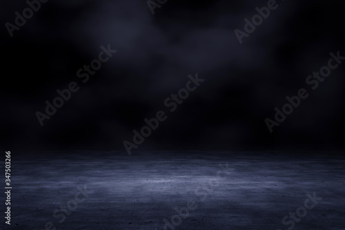 Dark scene with smoke background. 3D rendering.