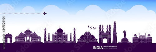 India travel destination grand vector illustration. 