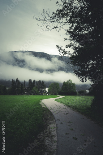 Road in the morning leading to the mountains