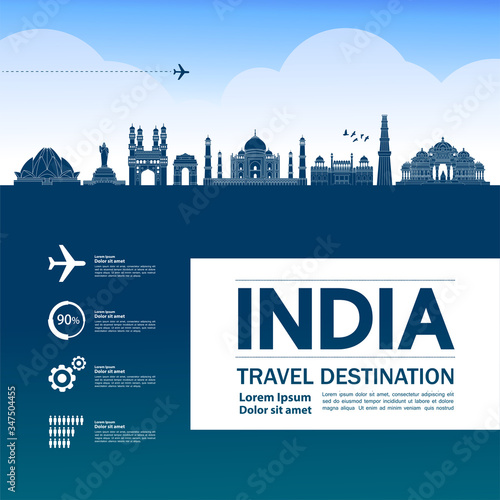 India travel destination grand vector illustration. 
