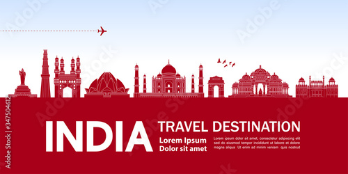 India travel destination grand vector illustration. 