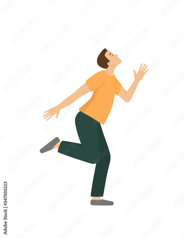 The man dances funny. Cute vector illustration, flat, isolated character on a white background. The man dances funny. Cute vector illustration, flat, isolated character on a white background.