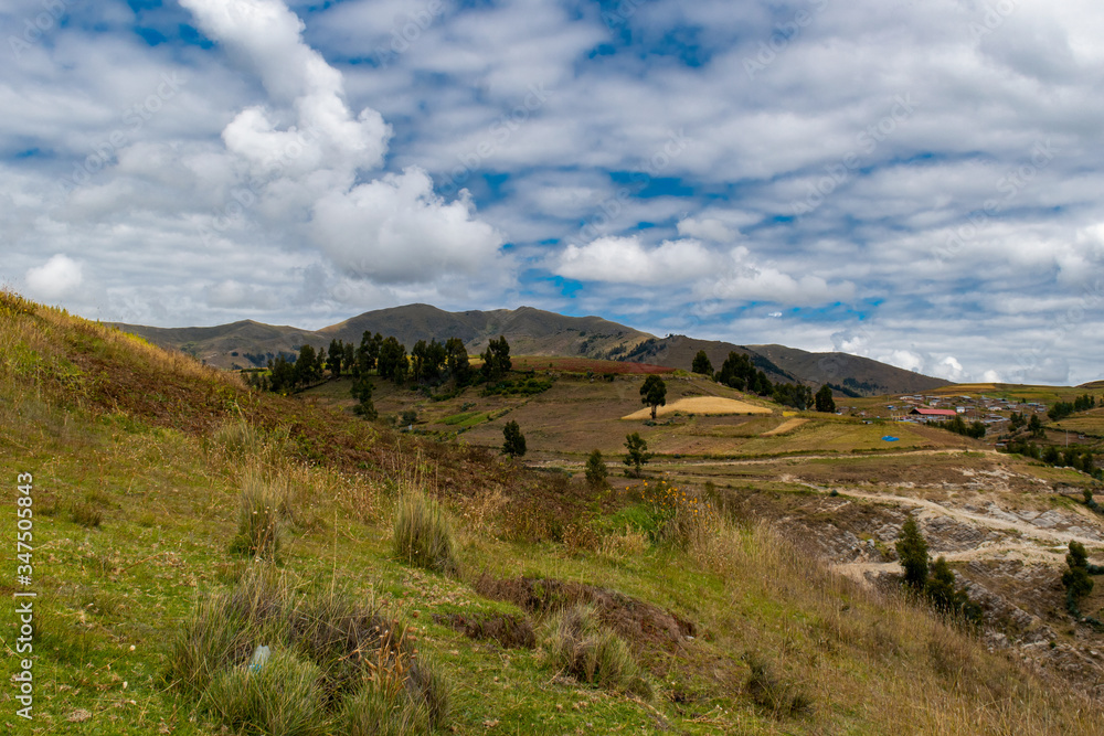Autumn landscape with view of mountains, Cusco Peru