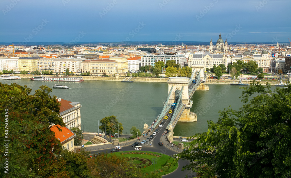 View of the Chain Bridge over the Danube in Budapest, Hungary