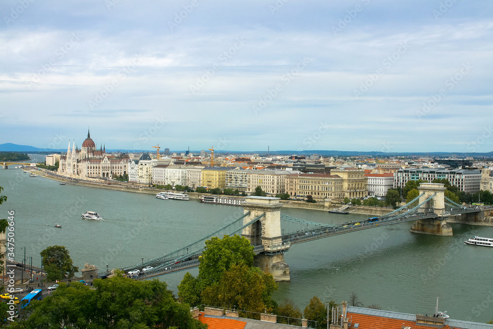 View of the Chain Bridge over the Danube in Budapest, Hungary