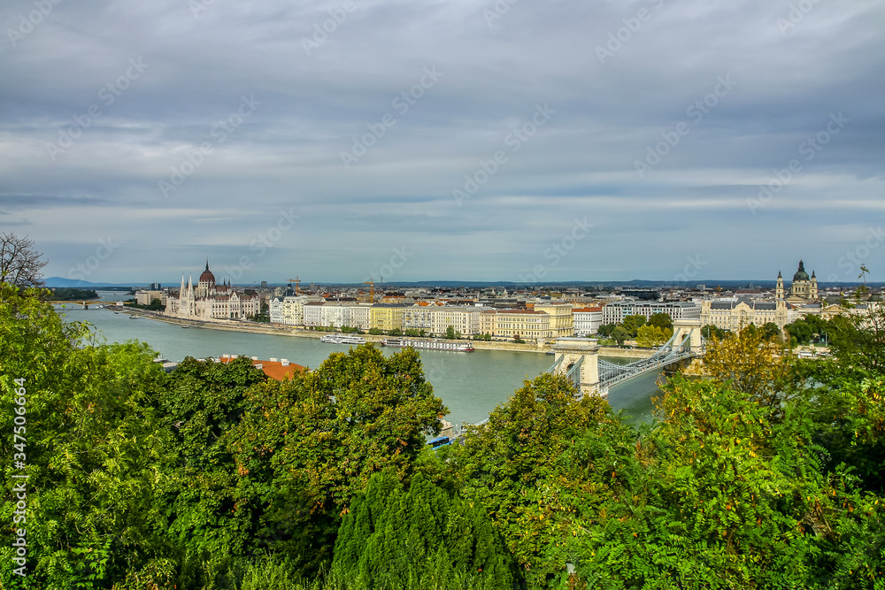 View of the Chain Bridge and Parliament in Budapest, Hungary