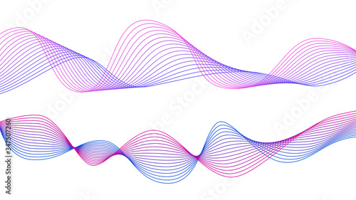 Curve colored lines on a white background. Abstract wave of many lines. Vector dynamic wavy stripes.