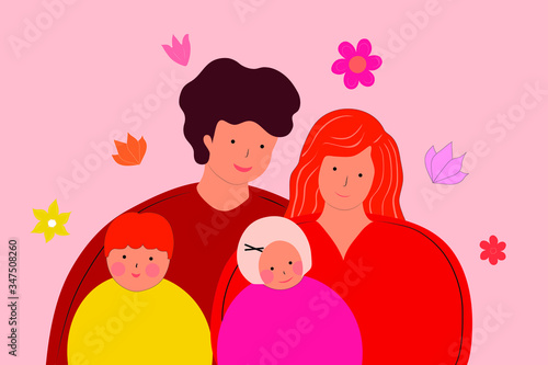 The illustration of the perfect family with father  mother and children.  May is a family month. Illustration for a cute cover  poster  banner or card for family holidays.  