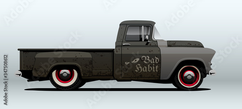 Obraz na płótnie Pickup truck, rat rod. Vector illustration, view from side.