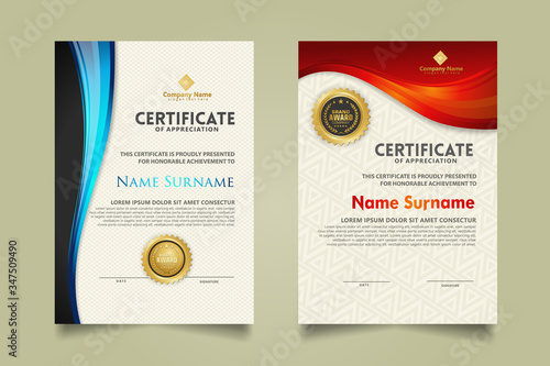 set modern certificate template with flow lines ornament and modern pattern background.