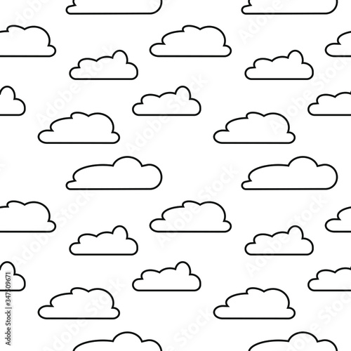 Vector illustration. Seamless background. Coloring page. The clouds. Isolated on white. Black line.