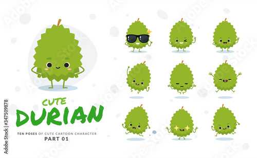 First set of cartoon images of Durian. Vector Illustration