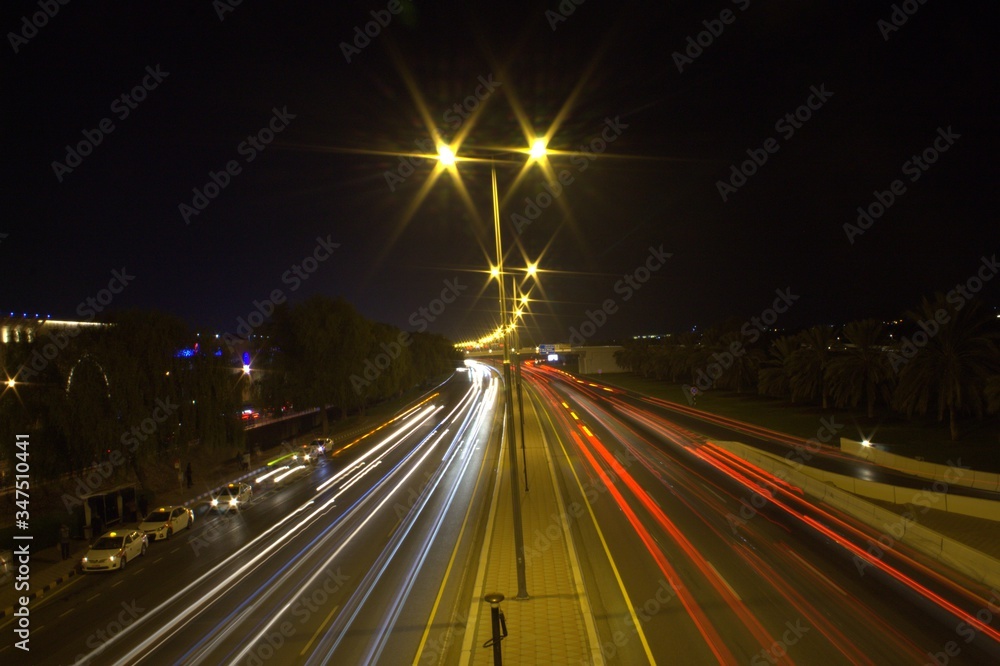light trail of traffic  in streets