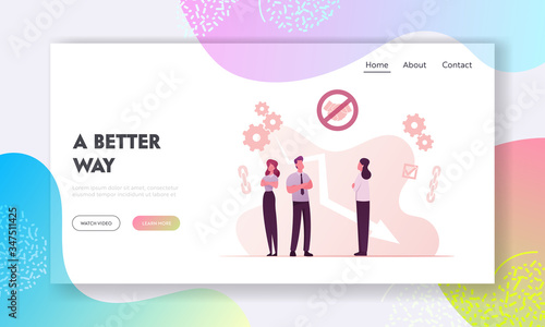 Broken Trust Landing Page Template. Business Characters with Crossed Arms Avoid Handshake. Betrayal, Communication Problem, People dont Believe Each Other, Bad Reputation. Cartoon Vector Illustration