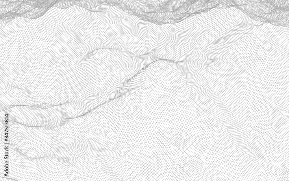 Obraz premium Abstract landscape on a white background. Cyberspace grid. hi tech network. 3d illustration