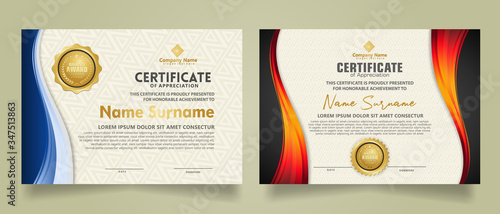 set modern certificate template with flow lines ornament and modern pattern background.