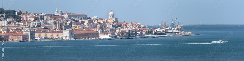 panorama of lisbon with old buildings summer day