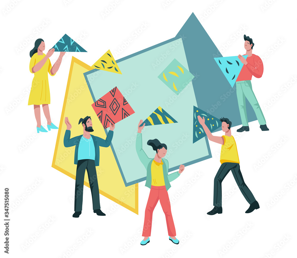 Business team partnership and collaboration metaphor with people connecting puzzle elements. Teamwork and business company successful cooperation. Flat vector illustration isolated.