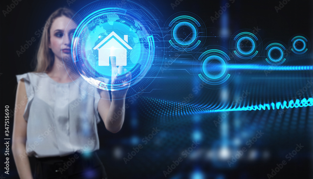 Fototapeta premium Business, Technology, Internet and network concept. Young businessman working on a virtual screen of the future and sees the inscription:
