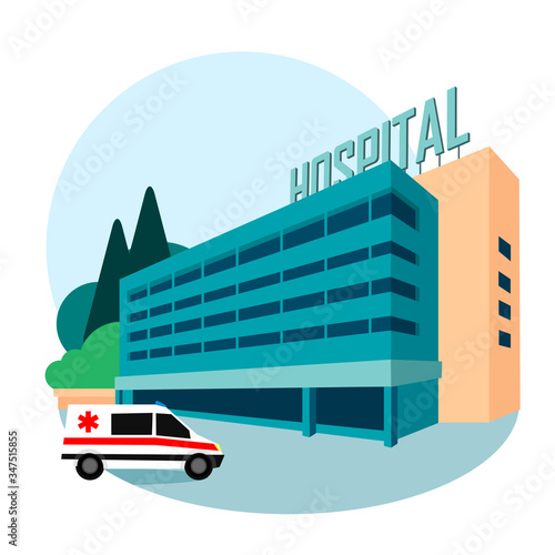 Cartoon Color Medicine Hospital Building Concept. Vector