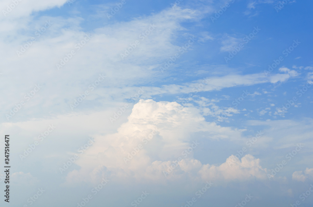 blue sky and white fluffy cloud horizon outdoor for background.