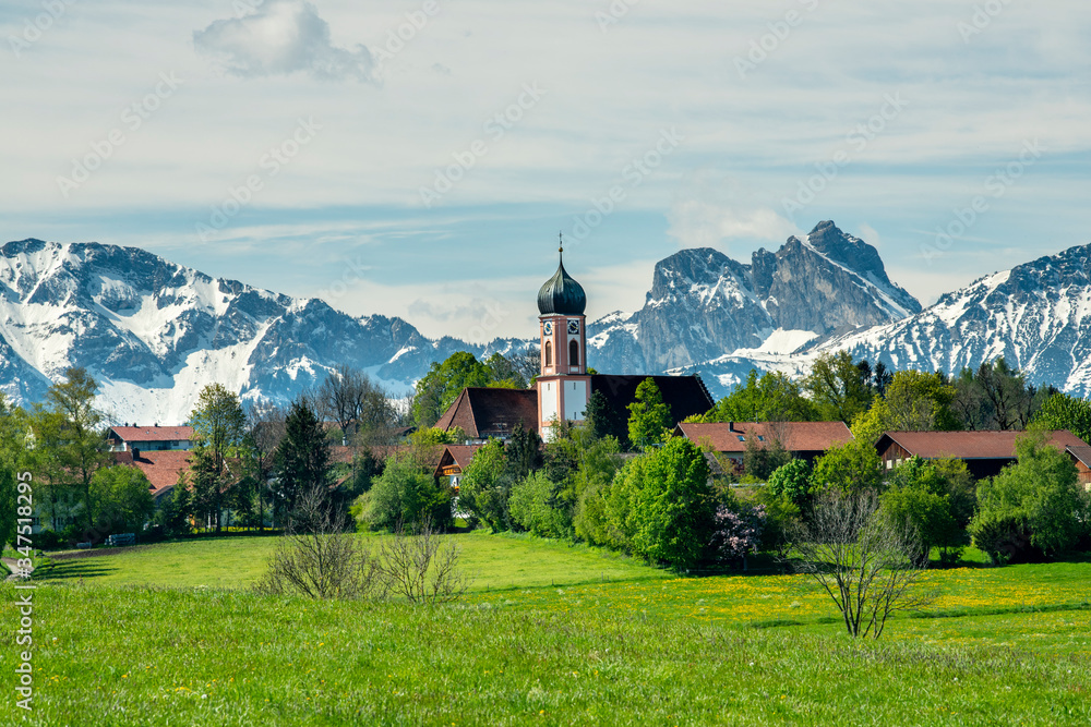 panoramic landscape in Bavaria nearby town Seeg in Allgaeu