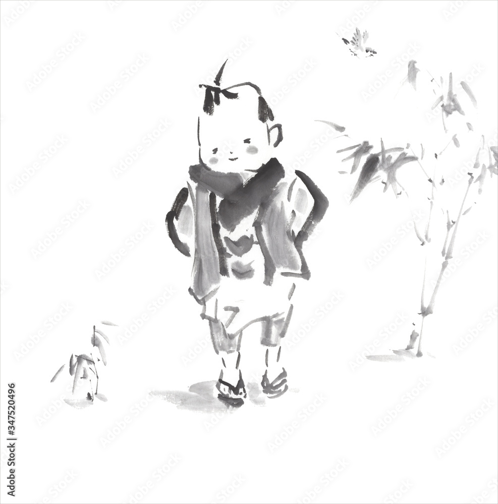 Fototapeta premium 童 水墨画 