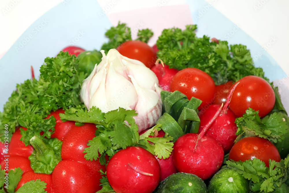 Food grown in a greenhouse garden. Seasonal vegetables. Food grown in a greenhouse garden. Seasonal vegetables.