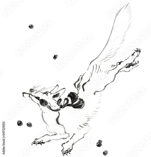 キツネ 宝珠 水墨画 Stock イラスト Adobe Stock