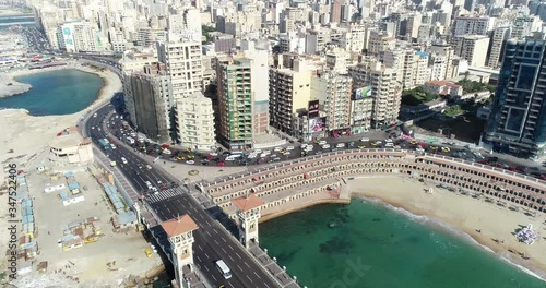 Aerial Drone shot over Egypt Alexandria city Stanly Bridge