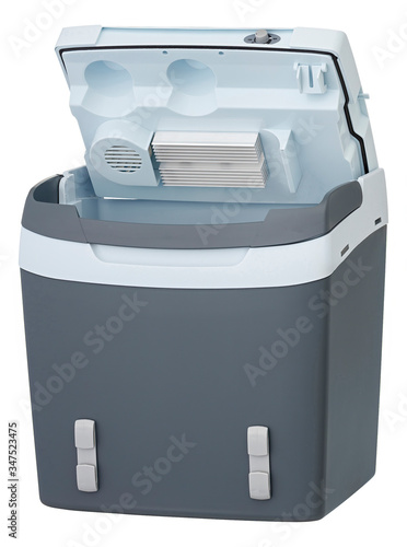 Hardcase portable refrigerator for keeping freshments cold on the camping with clipping path