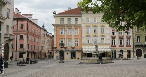 Lviv, Ukraine, 8 may, 2020. Lviv city central square during national quarantine of coronavirus. 4k ultra hd, 4k DCI.