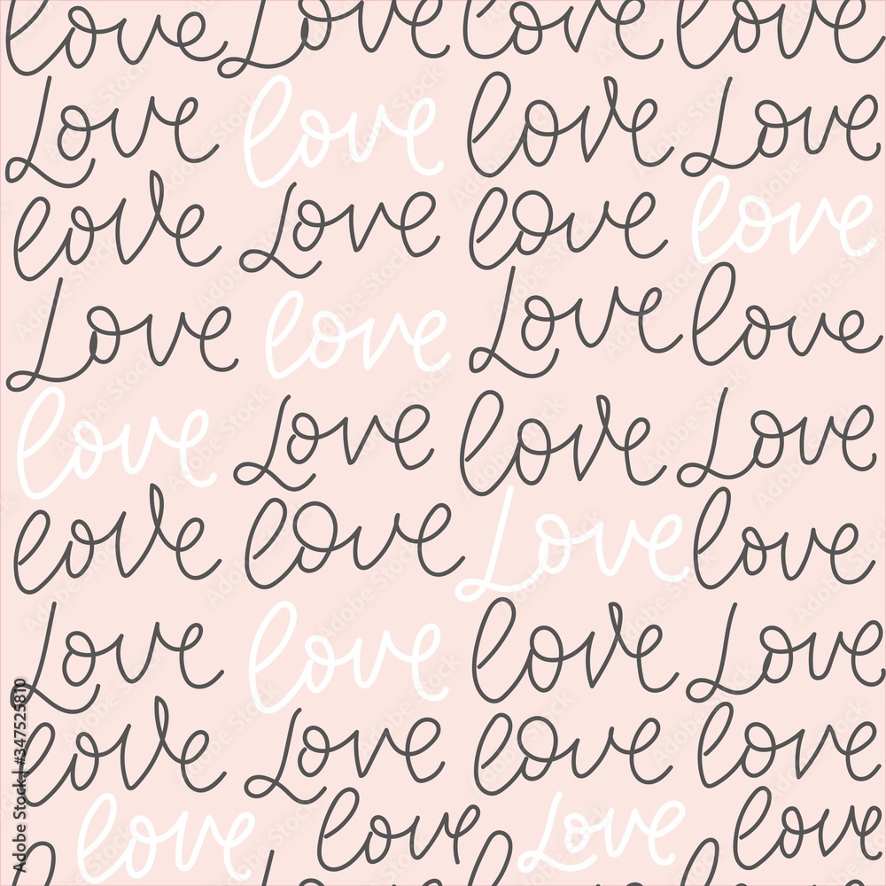 Love colourful lettering endless texture vector illustration. Black and white inscription endless texture. Isolated on pink backdrop. Romantic background Love colourful lettering endless texture vector illustration. Black and white inscription endless texture. Isolated on pink backdrop. Romantic background