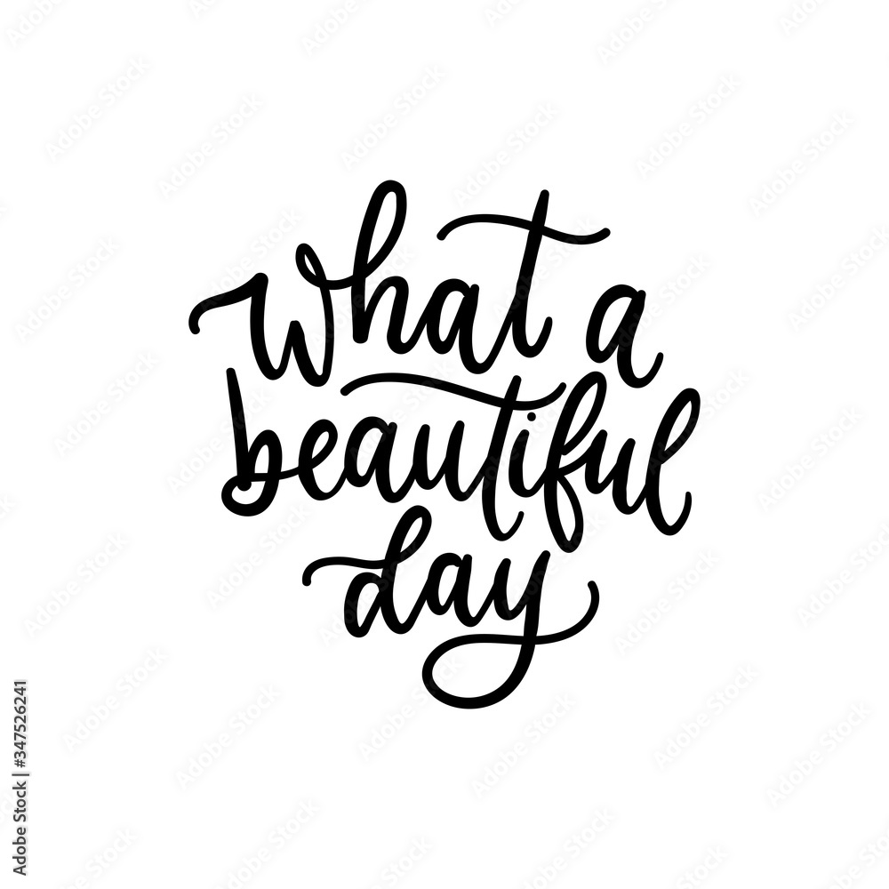 What beautiful day black ink lettering card vector illustration. Cute handwritten cursive flat style. Happiness and good day concept. Isolated on white background