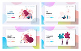 Rhinoplasty Correction Procedure and Broken Trust Landing Page Template Set. Doctors Characters Making Rhinoplasty Surgery to Young Woman. Business People with Puzzle. Cartoon Vector Illustration