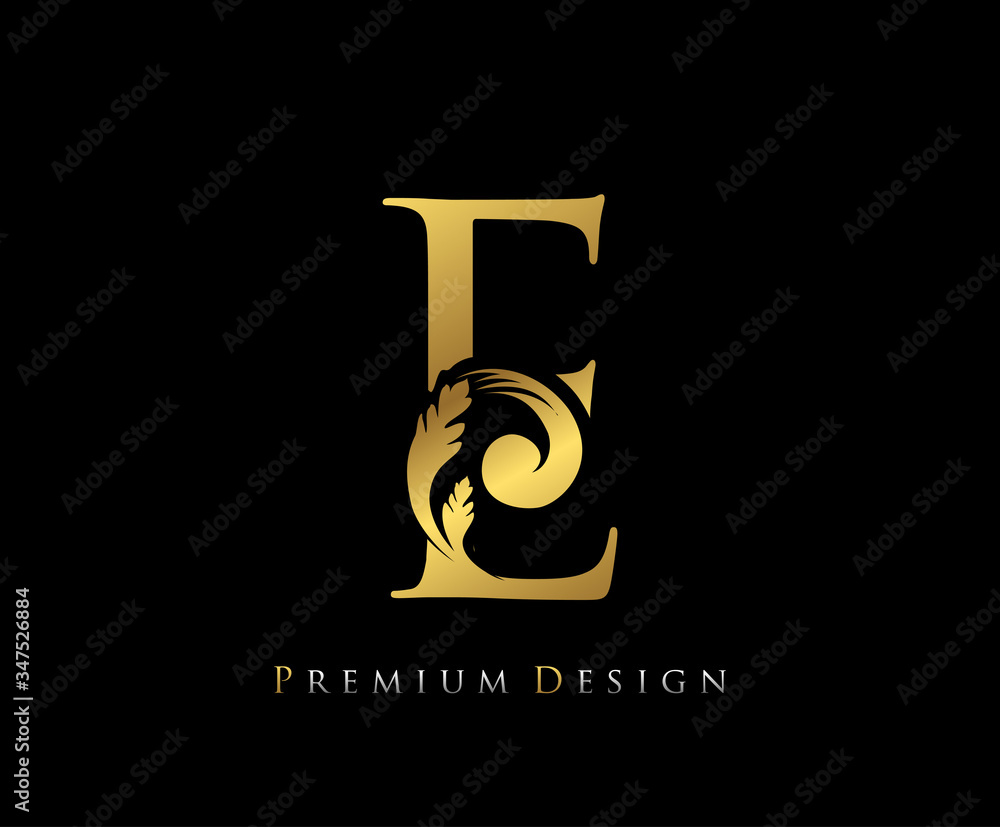 Gold Elegant letter E. Graceful Royal style. Calligraphic beautiful ...